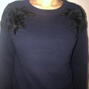 Navy shirt with stunning black flowers